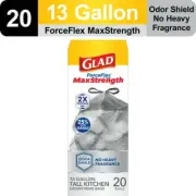 Glad ForceFlex MaxStrength Drawstring Trash Bags, 13 Gallon, Odor Shield, 20 CT