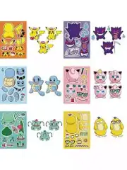 Pokemon Pikachu Face Making Sticker. Party Game Lolly Loot Bag Cake Cupcake Flag