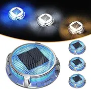 Quntis 4 Pack Solar Deck Lights Outdoor, 2 Color Blue+White Solar Steps Lights, IP68 Waterproof Solar Dock Lights Aluminum Solar Driveway Outdoor Lights for Garden Stair Path Walkway Sidewalk