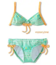 O'Neill Girls 7 Fiji Tie Front 2 Pc Halter Bikini Swimsuit Green Orange