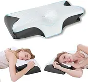 Upgraded Memory Foam Cervical Pillow - Neck Pain Relief Ergonomic Bed Pillow for Side&Back&Stomach Sleepers Ergonomic Pillow with Adjustable Height Detachable & 3D Breathable Cover-Black