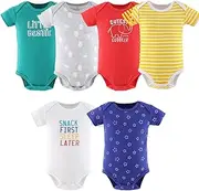 [The Peanutshell] Baby Bodysuits for Boys and Girls, Short Sleeve Unisex 7 Pack, Newborn to 24 Months, Elephant Brights