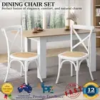 Set of 2 Dining Chair Cross Back Solid Rubberwood Rattan Seat Furniture White AU