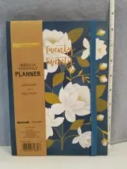 Planner 2020 Weekly Monthly Hardcover 8.5" x 6" Blue Floral Design Elastic Band