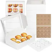 Bigqin 10 Pack 6 Holes Cupcake Boxes with Window Cake Cookie Bakery Boxes Muffin Donut Pastry Containers for Wedding Birthday Party Christmas,9.3x6.2x3 inches/White