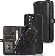 [Cavor] for Samsung S23 Plus Wallet Case,for Samsung Galaxy S23+ 5G Case,2 in 1 Magnetic Detachable Case Leather Flip Cover with Stand Feature & Card Slots & Wristlet Strap (6.6")-Black