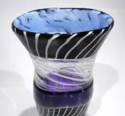 HAND BLOWN GLASS ART VASE/SCULPTURE, BLACK WHITE PURPLE CLEAR , DIRWOOD, n3911