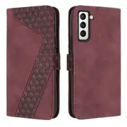 S22 Plus Case PU Leather Flip Cover Magnetic Clasp Design Wallet Card Slots Stand Case - Red