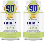 Our Daily Vites 2 PK ADK Physician Formulated Vitamins A1, D3 & K2 (as MK7) - Bone, Heart & Immune System Support - Gluten Free, Soy Free, Non-GMO, Vegetarian Capsules 180 Count