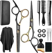 Professional Hairdressing Scissors, Stainless Steel Hair Scissors Set with Barber Cape and Comb, Hair Scissors with Clip and Storage Bag for Home, Eluqueria, Hair Cutting Scissors Set for Men and