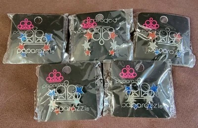 5 Paparazzi Red White & Blue Stars Earrings