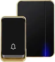 Waterproof Wireless Doorbell, AURTEC Door Chime Kit with 1 Press Self-Powered Transmitter & 1 Plug-in Receiver, No Battery Required, 4 Volume Levels, 51 Chimes, Black