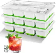 3-Pack Silicone Ice Cube Trays with Lids, Upgraded Large Square-3pcs