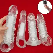 Male Penis Extension Extender Sleeve Ball Sheath Girth Enhancer Enlarger-Condoms