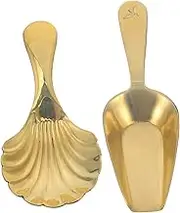 PRETYZOOM Brass Tea Leaf Spoon 2 Pack Mini Teaspoon Scoop for Loose Tea Sugar Scoop