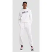 Replay Womens Overhead Organic Cotton Hoodie Fleece Rose Label White