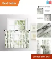 Elegant Light Filtering Olive Green Floral Sheer Curtains - 25" x 36" (2 Panels)
