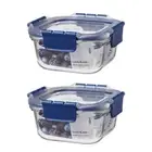 2x LocknLock Top Class 500ml Glass w/ Tritan Lid Square Container Storage Blue