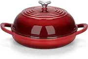 E-far Dutch Oven for Sourdough Bread Baking, 6 Qt Round Enameled Cast Iron Dutch Oven for Homemade Artisan Bread, Dome Lid & Shallow Base, Matte Black Interior & Durable, Oven-Safe to 500℉, Red