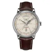 Aviator Brown Leather Ivory Dial Swiss Made Men's Automatic Watch - V32001414