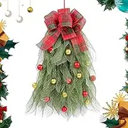 Hobngmuc Christmas Swag with Bells, Christmas Teardrop Swag, Rustic Outdoor Christmas Teardrop Wreath, Christmas Window Decorations, Artificial Pine Swag for Front Door, Mantle, Farmhouse