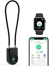 Cable Lock eLinkSmart Cabinet Combination Padlock 38cm Steel Cord Lock with Fingerprint Phone App Waterproof for Outdoor Travel Gate Fence Door Gym Locker Black