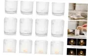 12 Pack Clear Glass Votive Candle Holders Bulk - Tea Light Candle Stripes-12