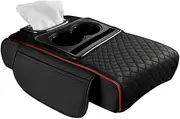 Car Armrests Car Center Console Armrest Cushion Thicken Arm Rest Box Pad Side Extension Cushion with Cup Holder Tissue Box Organizer Bag Console Armrest(Black Red)