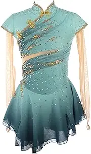 [Zagitova] Figure Skating Dress for Girls with Shiny Rhinestone Sheer Long Sleeve Women Competition Patchwork Dance Outfits