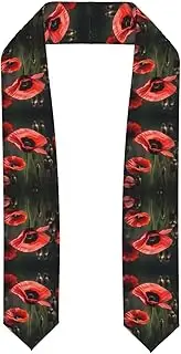 [SKKNT] Red Poppy Flower Print Graduation Shawl Stole For Academic Commencements Honor Sash Congratulations Gift
