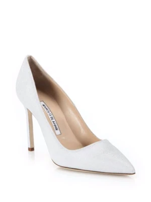 MANOLO BLAHNIK BB NOTTURNO WHITE SPARKLE WEDDING PUMPS 39.5 I LOVE SHOES 105 MM