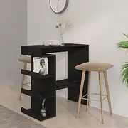Bar Table with 3 Storage Racks, Black 100x50x101.5 cm, Engineered Wood, Modern Small Space Dining Table, Circle Kitchen Table with Footrest for Small Apartments