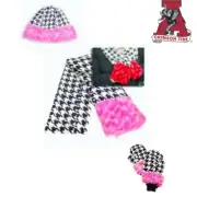 UNIVERSITY ALABAMA PINK Houndstooth MITTEN TOBOGGAN SCARF FAUX FUR Women REDUCED