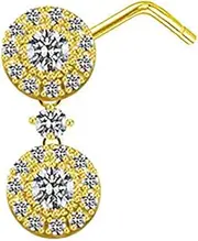 [Niaspi] 20G Hypoallergenic Surgical Steel L-Shaped Nose Ring Studs for Women 14K Gold Round CZ Crystal Dangle Nose Stud Rings Screws Dangling Nostril Body Piercing Jewelry, 20g, Stainless Steel, no