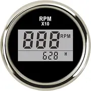 SKMWLMRAJ 85mm REV Counter Car Boat Tachometer + Sensor Car Truck Tacho Marine RPM Meter with LCD Hourmeter 4000 RPM Red Backlight 12V/24V Automobile Tachometer(BS 52mm)