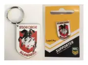 SET OF 2 ST GEORGE DRAGONS NRL TEAM LOGO METAL PIN BADGE & MASCOT KEYRING