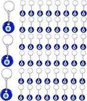 Inbagi 50 Pcs Turkish Blue Evil Eye Keychains Charms Decor Pendants Crafting Glass Keychain with Keyring Hanging Ornament Blessing Accessories Amulet for Good Luck Easter, Blue