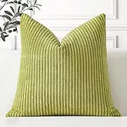 Artscope Cozy Striped Corduroy Cushion Cover 60x60cm Super Soft Decorative Square Throw Pillow Covers Case for Sofa Couch Bedroom Car Decor 24 x 24 Inches, Apple Green
