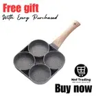 Non-Stick Fried Steak Pan 4 Hole Egg Burger Pancake Maker with Wooden Handle