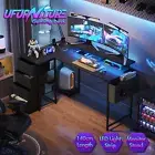 L-Shaped Gaming Corner Desk LED Lights Study Table Writing Workstation 140/160cm