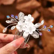 Flower Bride Wedding Hair Comb Silver Small Side Comb Blue Crystal Hair Piece