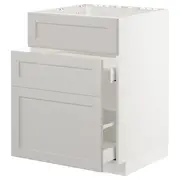 METOD / MAXIMERA base cab f sink+3 fronts/2 drawers, white/Lerhyttan light grey, 60x60x80 cm