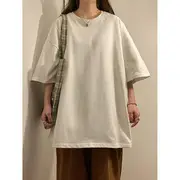 Elbow Sleeve Oversized Plain T-Shirt White - L