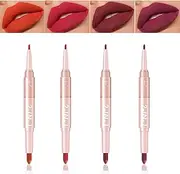 EnMart 2-in-1Matte Lip Liner Pencil Red Lipstick Set Matte Velvet Cream Lip Liner Pen Double-ended Longwear Pigmented Lip Pencil Waterproof No Smudge Lip Crayon for Women