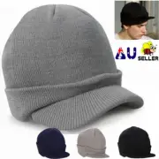 1 Knit Unisex Ladies Men Baggy Rasta Beanie Hat Cap Ribbed with Brim Visor Peak