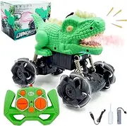 Peeokuo Remote Control Dinosaur Car, 360° Rotating RC Cars for Boys 3-7 with Spray, Light & Sound, 2.4 GHz All Terrain Monster Trucks, Dinosaur Toys for Kids 3 4 5 6 7 8, Boys Girls Gifts