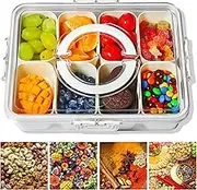 KATOCHUG Snackle Box Container Divided Serving Platters with Lid and Handle Divided Snackle for Portable Snack Box Container Tray Perfect for Candy Fruit and Treats