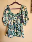 Cupio Womens Peasant Boho Top Off The Shoulder XL NWT Green Blue