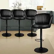 ALFORDSON 4X Dylan Bar Stool Gas Lift, Adjustable Kitchen Barstools, Swivel Leather Counter Dining Chairs in 62-82cm Seat Height, Home Bar Dining Room Furniture, All Black