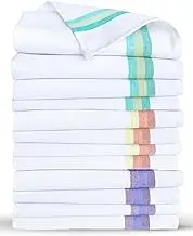 Kitchen Dish Towels Set of 12-Tea Towels by Harringdons 100% Cotton. Large Dish Cloths 28x20 Soft and Absorbent. White with Blue Green and red Stripes 4 of Each. There's no Substitute for Quality
